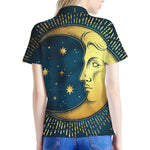 Vintage Moon And Sun Print Women's Polo Shirt