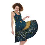 Vintage Moon And Sun Print Women's Sleeveless Dress