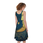 Vintage Moon And Sun Print Women's Sleeveless Dress