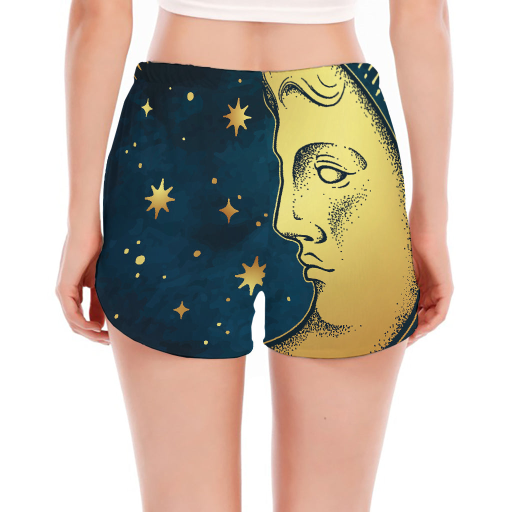 Vintage Moon And Sun Print Women's Split Running Shorts