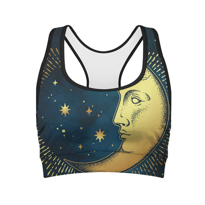 Vintage Moon And Sun Print Women's Sports Bra