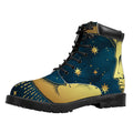 Vintage Moon And Sun Print Padded Collar Lace Up Boots