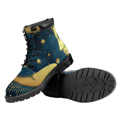 Vintage Moon And Sun Print Work Boots