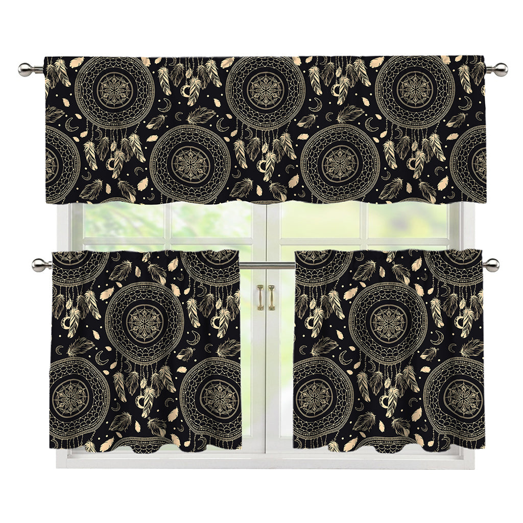 Vintage Native Dream Catcher Print 3 Piece Kitchen Curtains