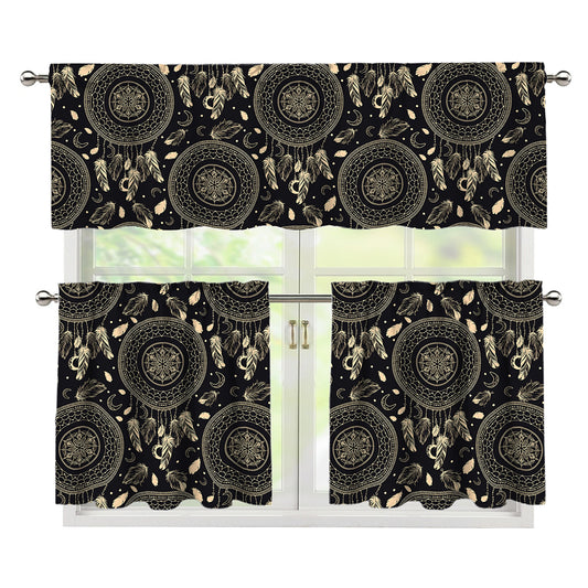 Vintage Native Dream Catcher Print 3 Piece Kitchen Curtains