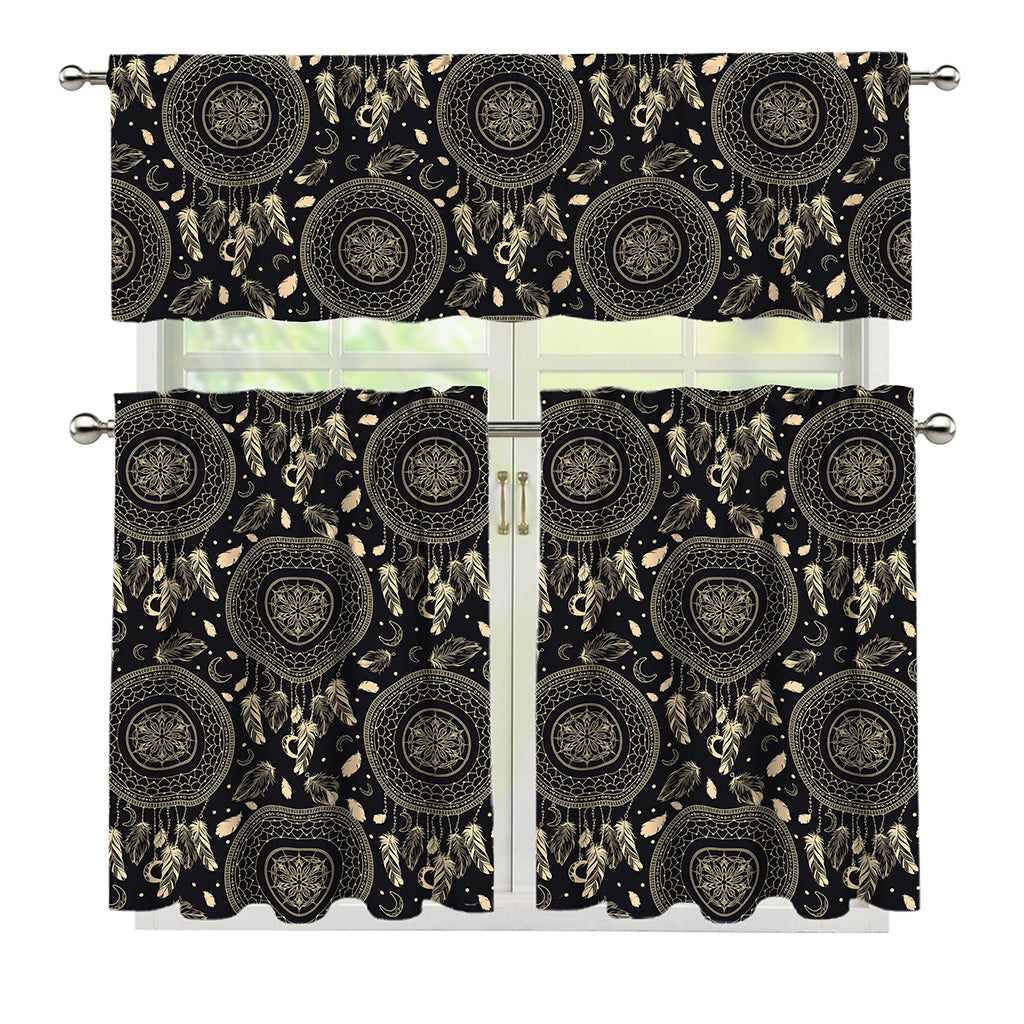Vintage Native Dream Catcher Print 3 Piece Kitchen Curtains