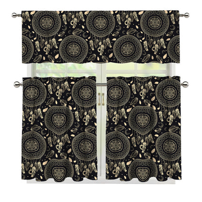 Vintage Native Dream Catcher Print 3 Piece Kitchen Curtains