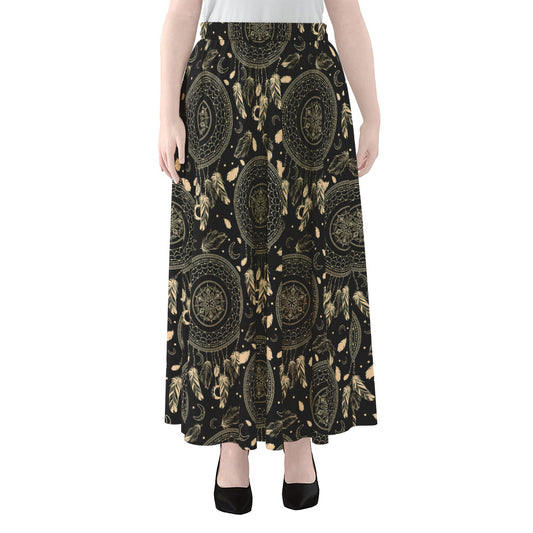 Vintage Native Dream Catcher Print Chiffon Maxi Skirt