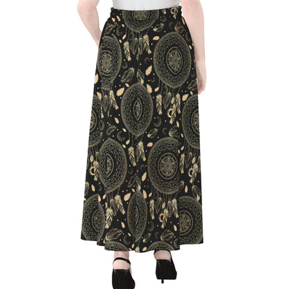 Vintage Native Dream Catcher Print Chiffon Maxi Skirt