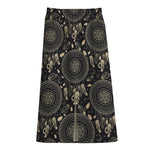 Vintage Native Dream Catcher Print Cotton Front Slit Maxi Skirt