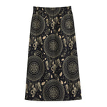 Vintage Native Dream Catcher Print Cotton Front Slit Maxi Skirt