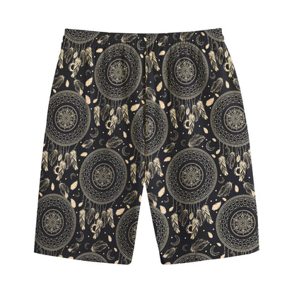 Vintage Native Dream Catcher Print Cotton Shorts