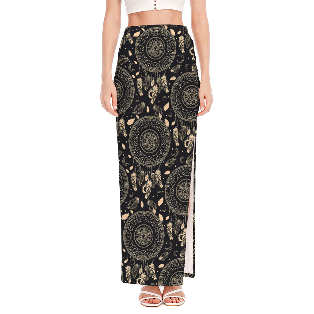 Vintage Native Dream Catcher Print High Slit Maxi Skirt