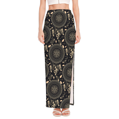 Vintage Native Dream Catcher Print High Slit Maxi Skirt