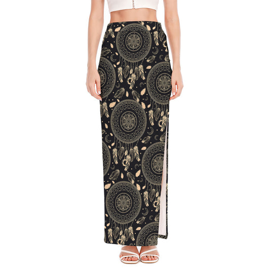 Vintage Native Dream Catcher Print High Slit Maxi Skirt