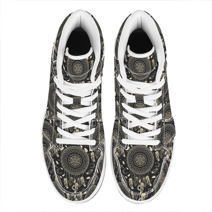 Vintage Native Dream Catcher Print High Top Leather Sneakers