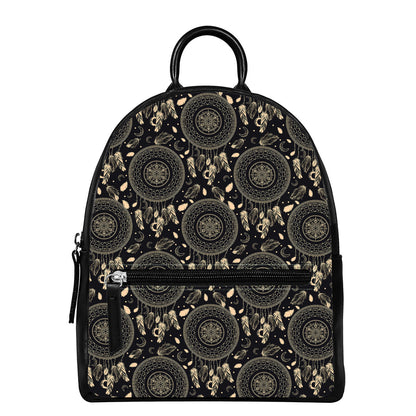 Vintage Native Dream Catcher Print Leather Backpack