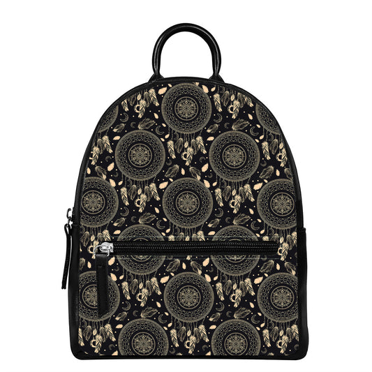 Vintage Native Dream Catcher Print Leather Backpack