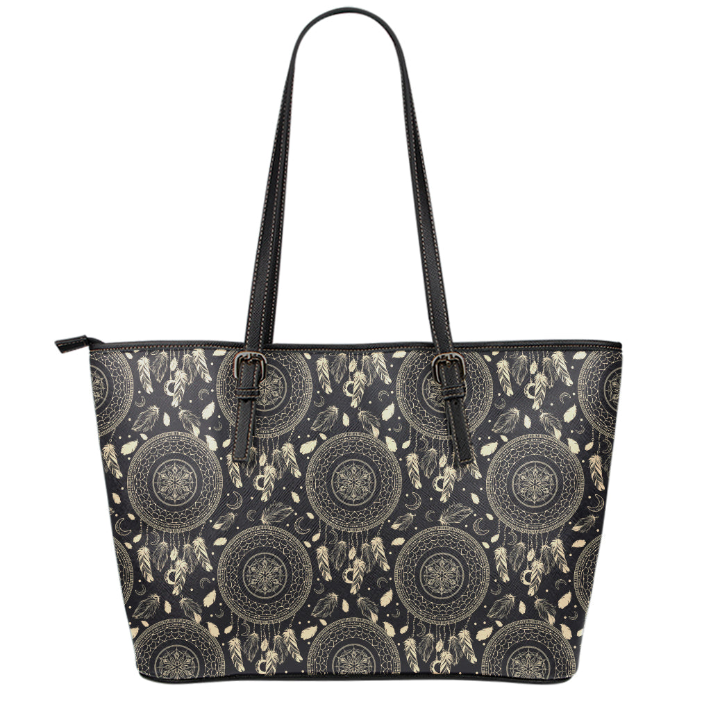 Vintage Native Dream Catcher Print Leather Tote Bag