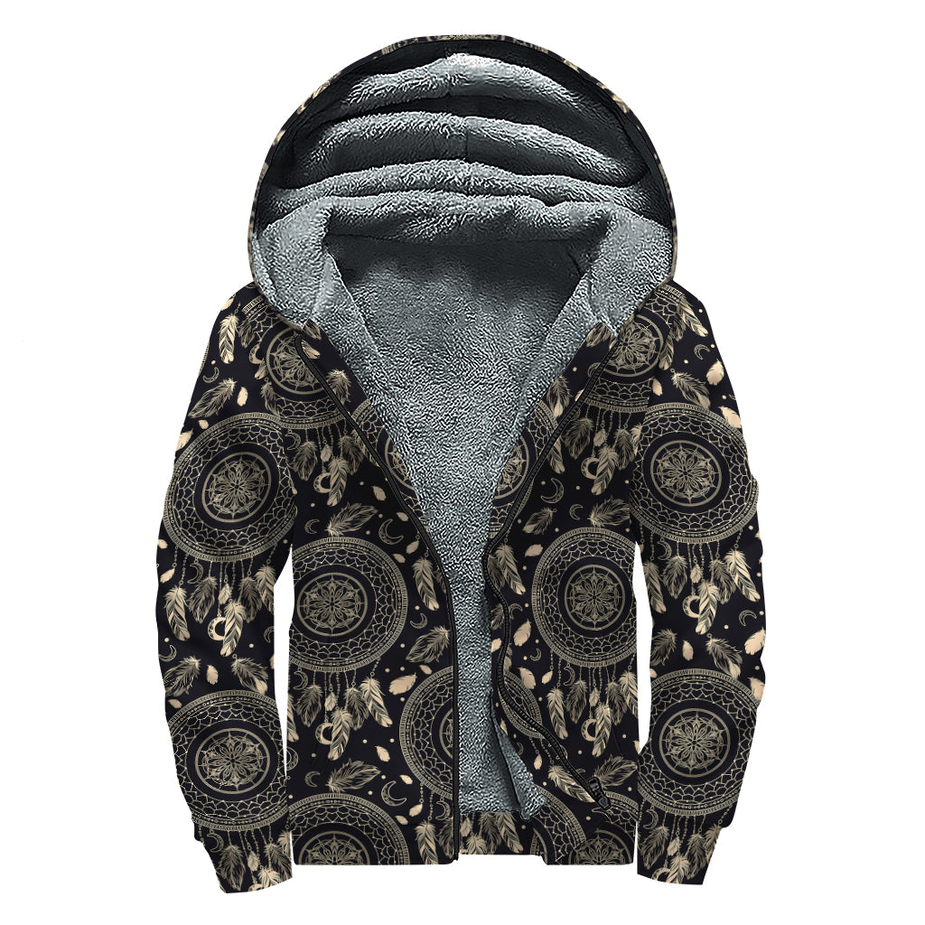 Vintage Native Dream Catcher Print Sherpa Lined Zip Up Hoodie