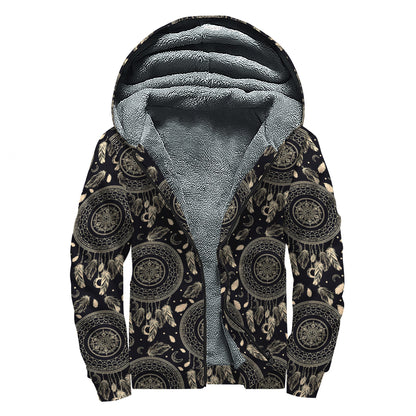 Vintage Native Dream Catcher Print Sherpa Lined Zip Up Hoodie