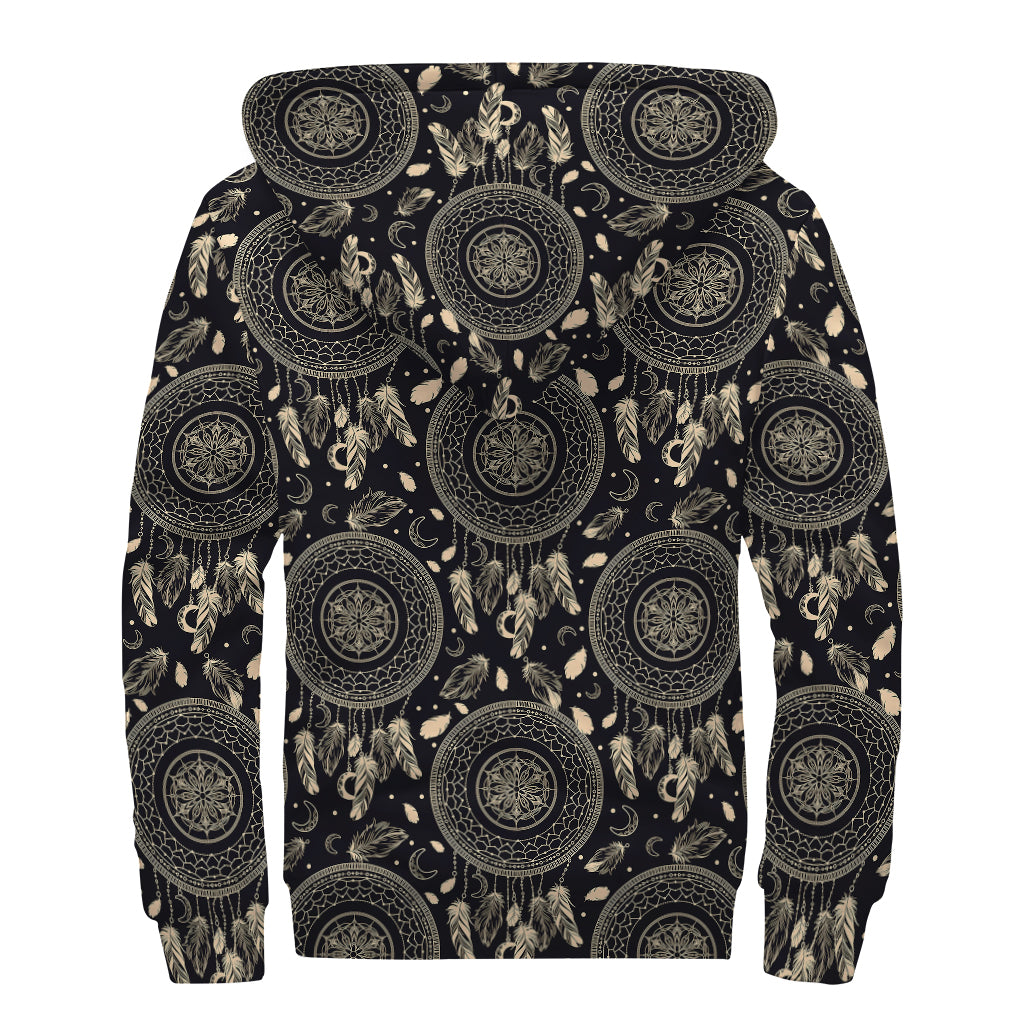 Vintage Native Dream Catcher Print Sherpa Lined Zip Up Hoodie