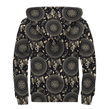 Vintage Native Dream Catcher Print Sherpa Lined Zip Up Hoodie