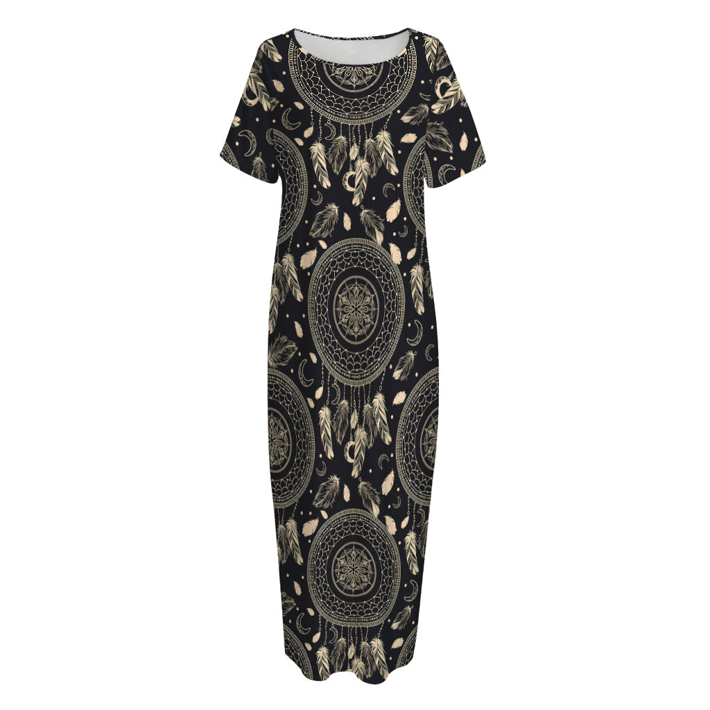 Vintage Native Dream Catcher Print Short Sleeve Long Nightdress