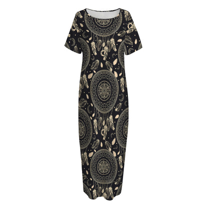 Vintage Native Dream Catcher Print Short Sleeve Long Nightdress