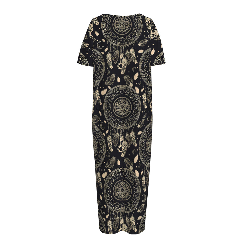Vintage Native Dream Catcher Print Short Sleeve Long Nightdress