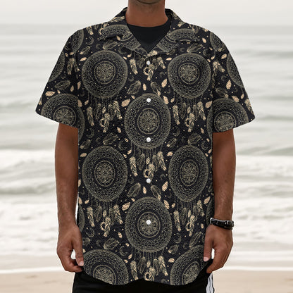 Vintage Native Dream Catcher Print Textured Short Sleeve Shirt