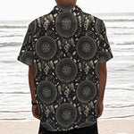 Vintage Native Dream Catcher Print Textured Short Sleeve Shirt