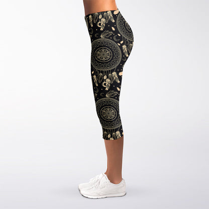 Vintage Native Dream Catcher Print Women's Capri Leggings
