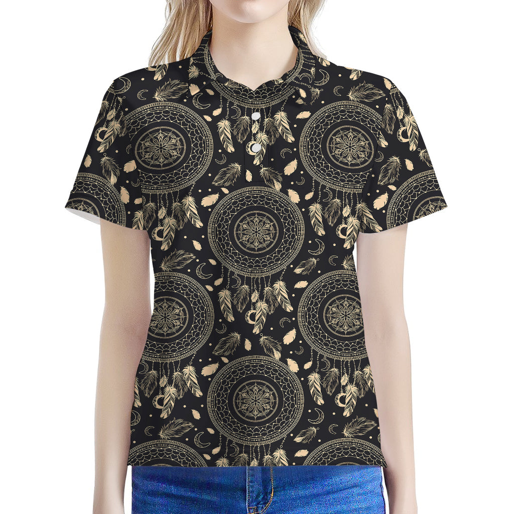 Vintage Native Dream Catcher Print Women's Polo Shirt