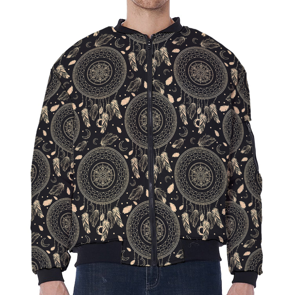 Vintage Native Dream Catcher Print Zip Sleeve Bomber Jacket