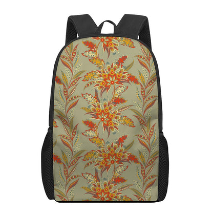 Vintage Orange Bohemian Floral Print 17 Inch Backpack