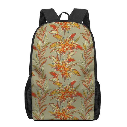 Vintage Orange Bohemian Floral Print 17 Inch Backpack