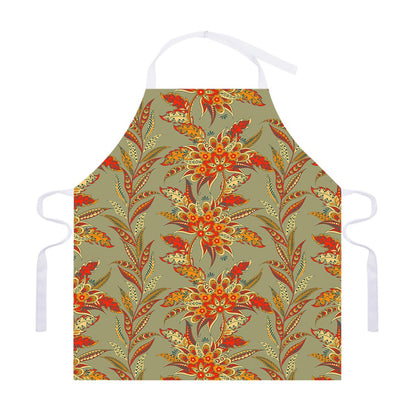 Vintage Orange Bohemian Floral Print Adjustable Apron