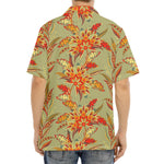Vintage Orange Bohemian Floral Print Aloha Shirt
