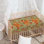 Vintage Orange Bohemian Floral Print Baby Crib Sheet