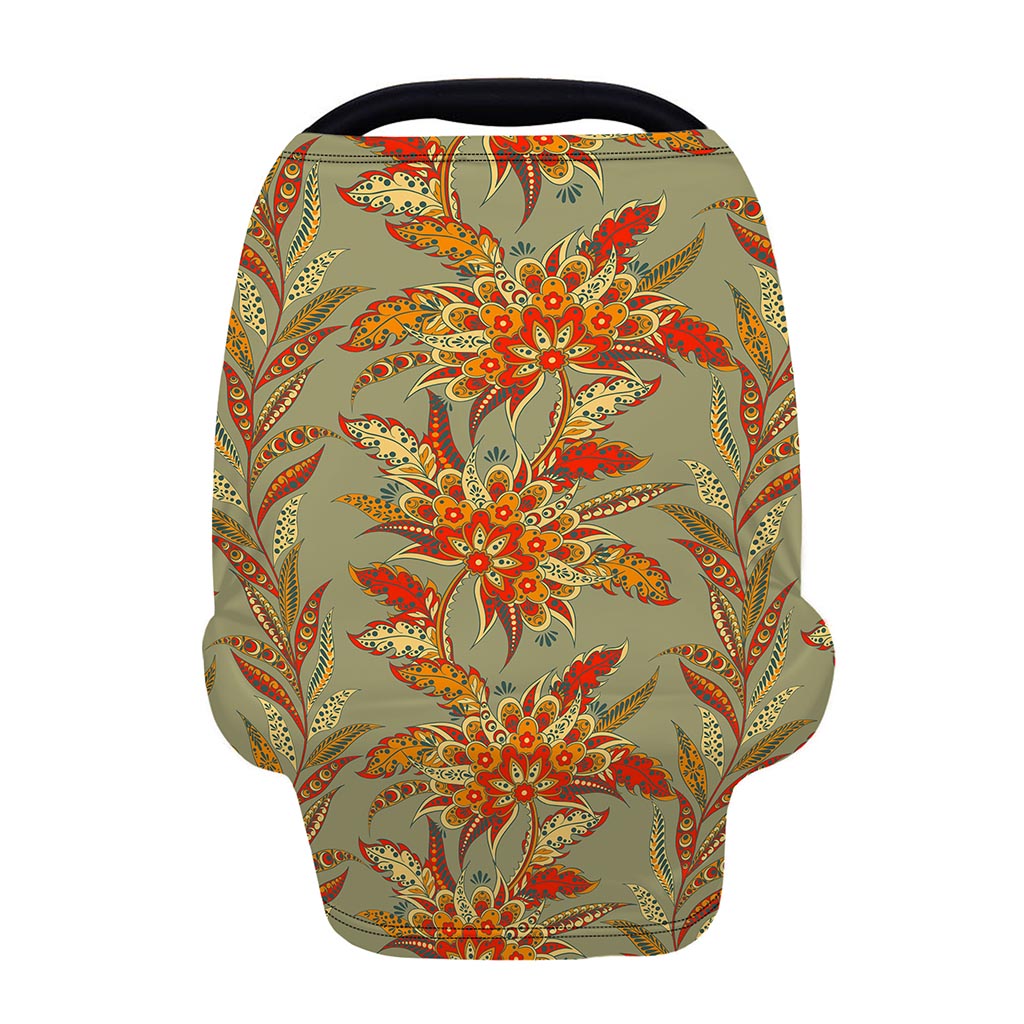 Vintage Orange Bohemian Floral Print Baby Seat Cover