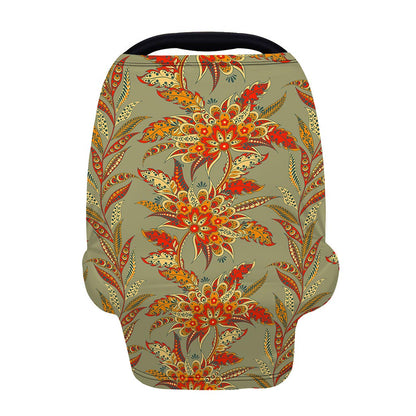 Vintage Orange Bohemian Floral Print Baby Seat Cover