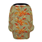 Vintage Orange Bohemian Floral Print Baby Seat Cover