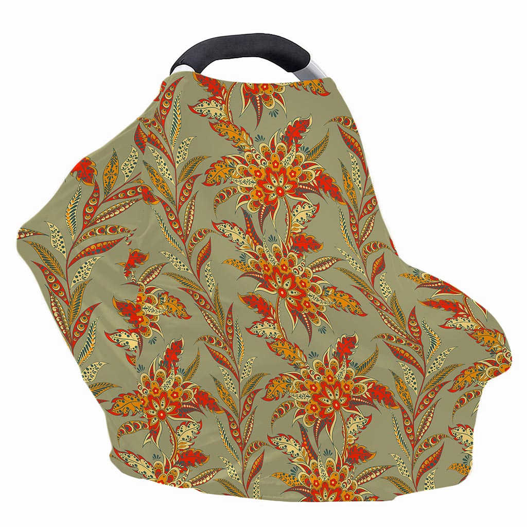 Vintage Orange Bohemian Floral Print Baby Seat Cover