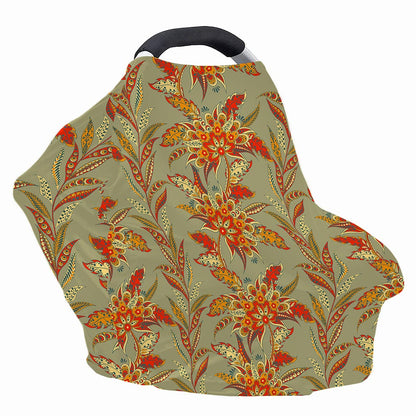 Vintage Orange Bohemian Floral Print Baby Seat Cover