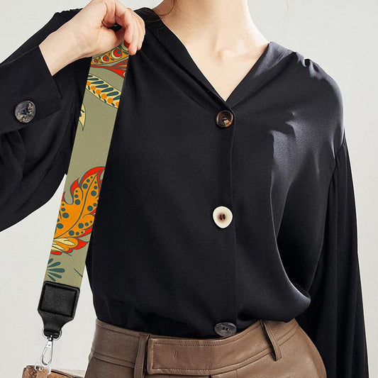 Vintage Orange Bohemian Floral Print Bag Strap