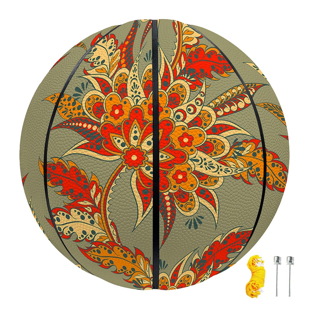 Vintage Orange Bohemian Floral Print Basketball
