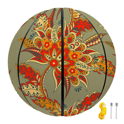 Vintage Orange Bohemian Floral Print Basketball