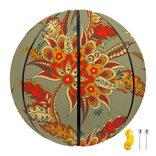Vintage Orange Bohemian Floral Print Basketball