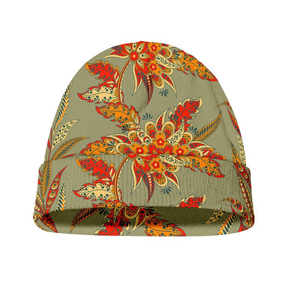 Vintage Orange Bohemian Floral Print Beanie